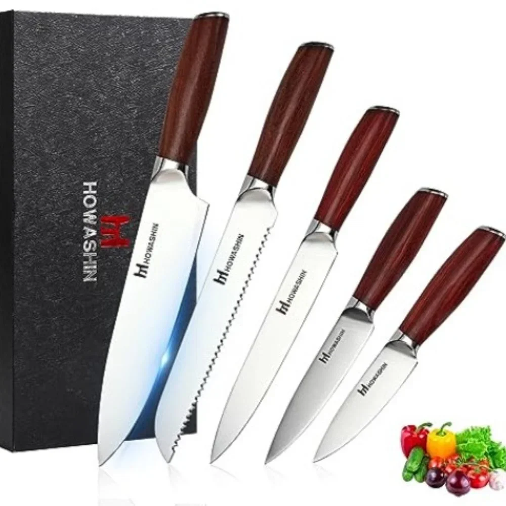 5 pcs - Professional Kitchen Knife Set with Red Sandalwood Handles